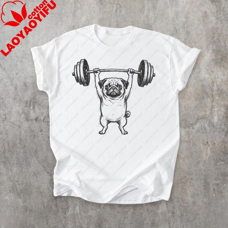 Funny Gym Pug TShirt Weightlifting Dog Meme Tee Vintage Workout Animal Shirt Fitness Humor Graphic Top Strength Gift Gothic Top