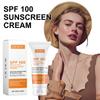 Ouhoe Body and Face Sunscreen Cream SPF 100 Protection UVA UVB Blocker Non Greasy Daily Defense for Summer Outdoor Beach Use 50g