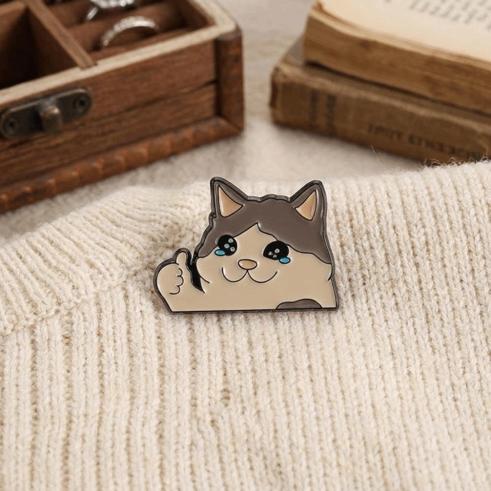 Thumb Up Design Animal Brooch Crying Cat Lapel Badge Fashion Backpack Badge  Daily Wear