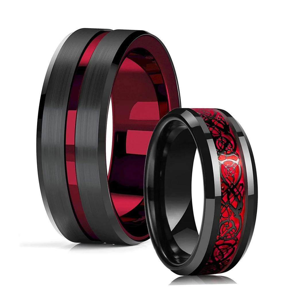 Fashion 8mm Tungsten Wedding Rings For Men Black Brushed Stainless Steel Celtic Dragon Ring Men's Wedding Band Jewelry