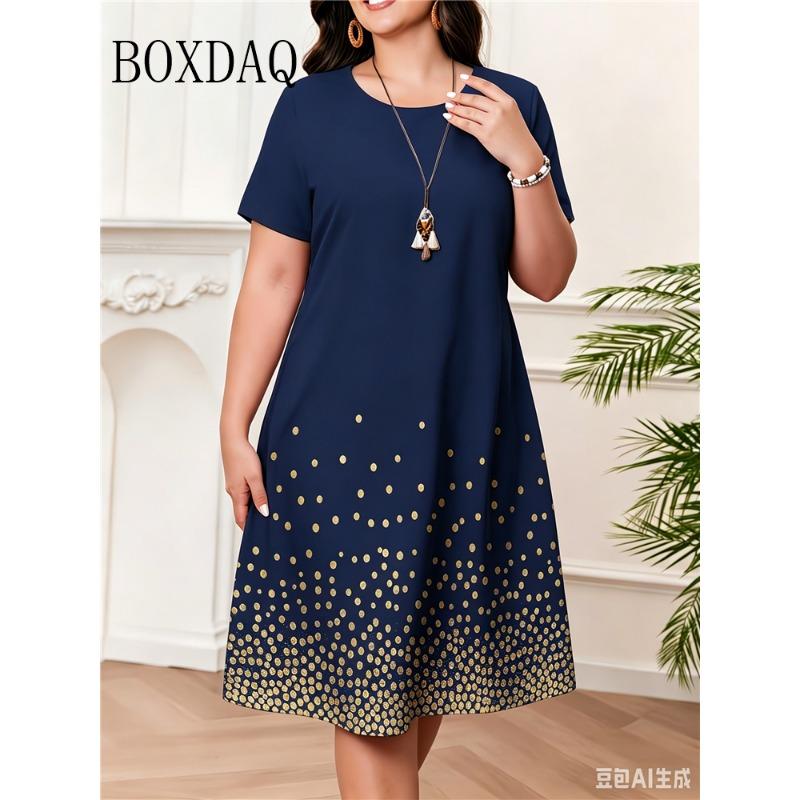 Summer Women Short Sleeve Dress Fashion Elegnat Women's Print Loose Plus Size Dresses