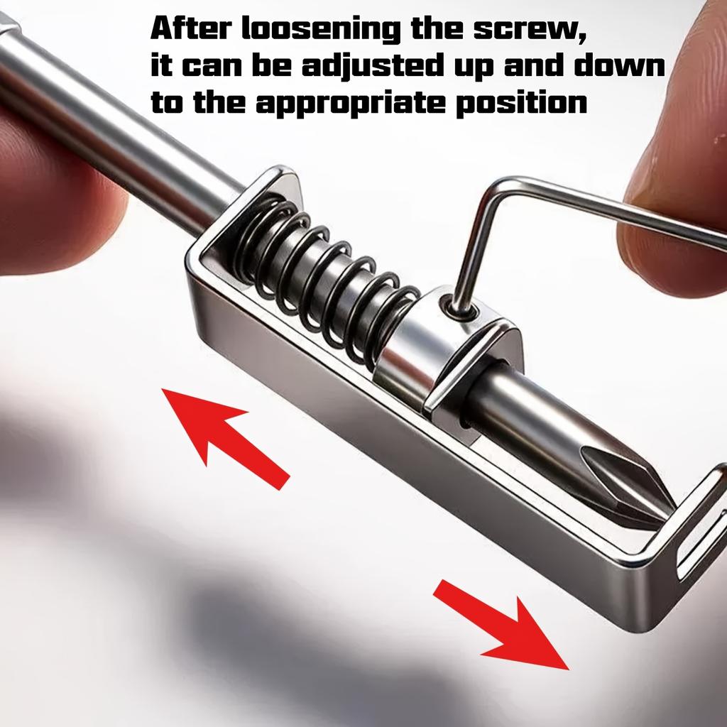Spring-Loaded Screw Holder Screwdriver Bit with Anti-Drop Clamp, Single-Handed Operation & Ergonomic Locking Mechanism