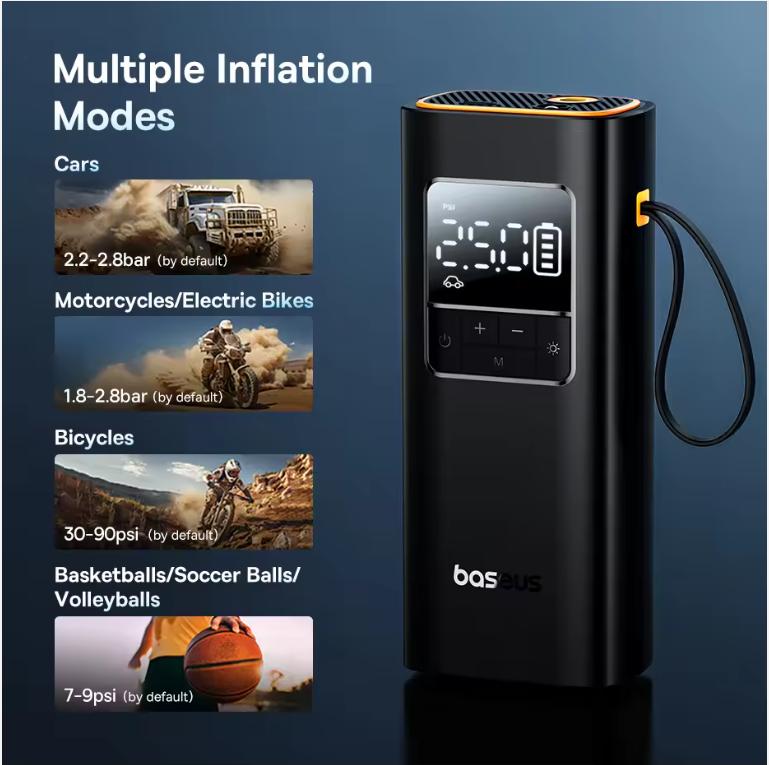 Xiaomi Baseus Trådløs Bil Luftpumpe Bærbar Luftkompressor for Bil Motorsykler Sykkel Elektrisk Dekkpumpe med LCD Digital Skjerm
