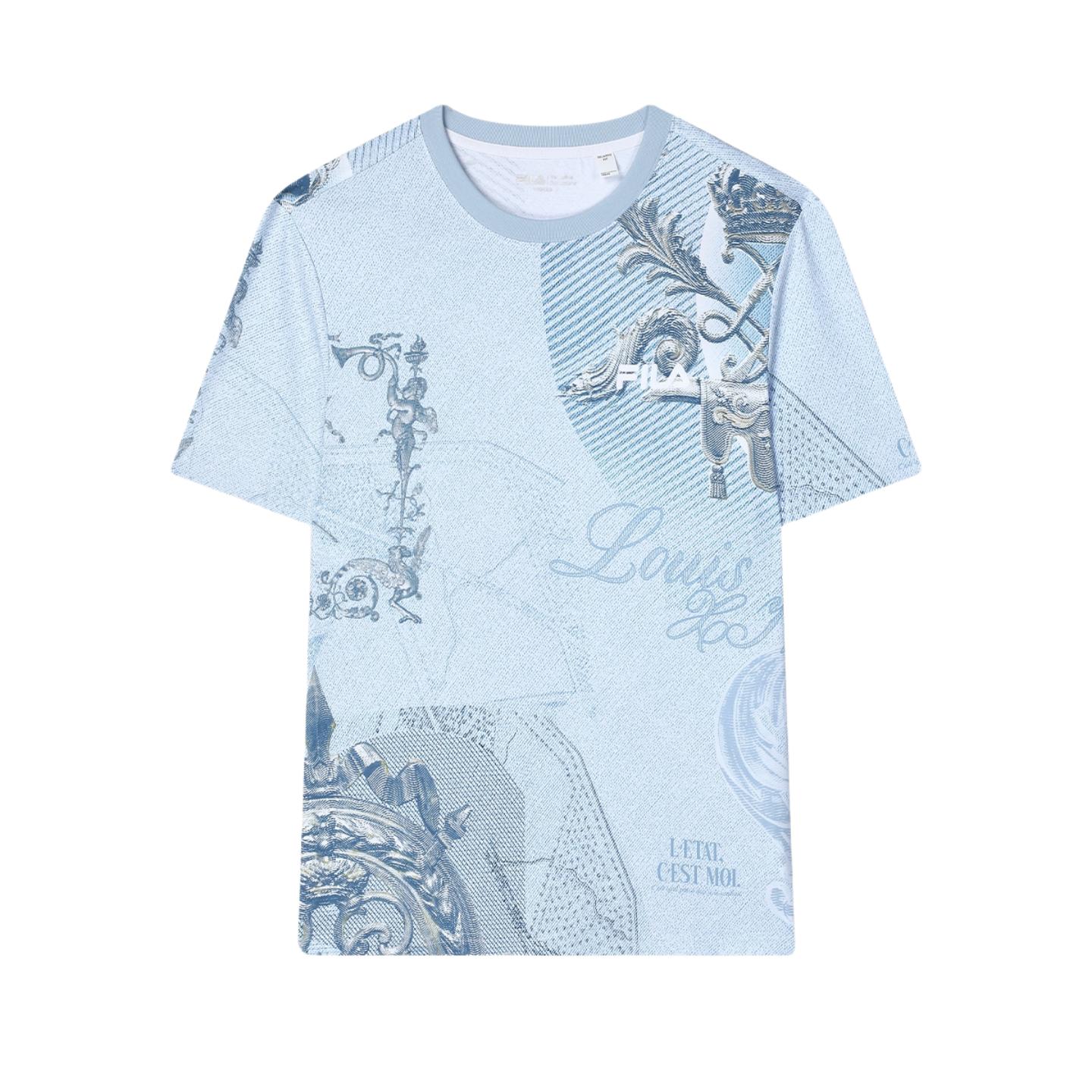 

FILA Heritage All Over Print Casual Sport Crew Neck Dopamine Short Sleeve T-Shirt Men Tops Blue F11M428101FZA M