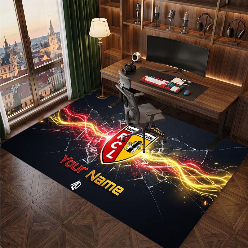 Racing Club de Lens Benutzerdefinierter Kristall-Samtteppich, Personalisierter Namens-Textdruck, Fußball-Logo Weiche Rutschfeste Fußmatte Heimdekoration Geschenk