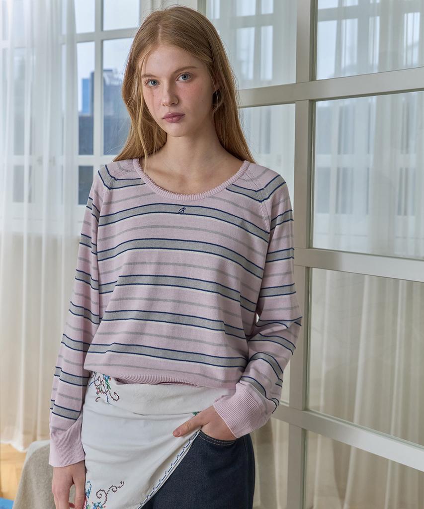 Beibibeullunideuljeu Stripe Pincot Knit Pullover Light Pink
