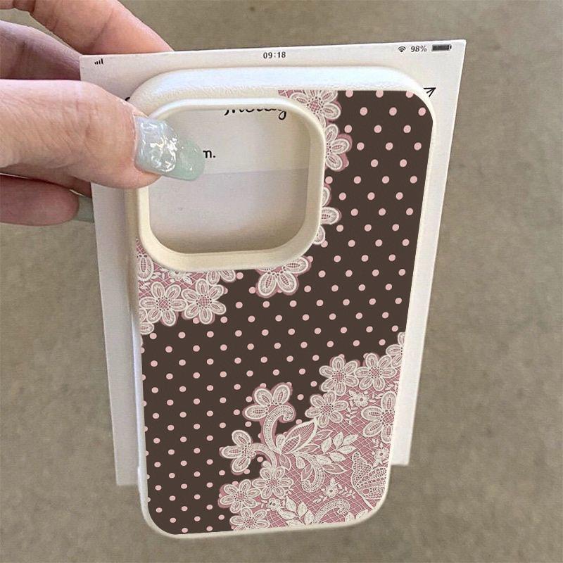 Pink Lace Pattern Lychee Texture Phone Case For iPhone 17 Pro Max 16 Plus 15 14 13 12 11 Pro 17Air Silicone Soft Cover