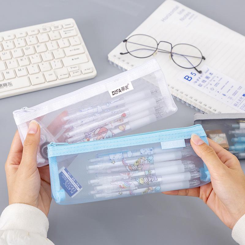Clear Mesh Pencil Case: Large Capacity Student Exam Storage Bag
