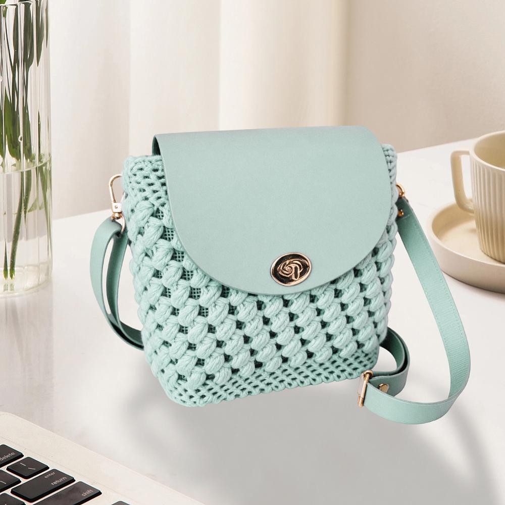 1 Set DIY PU Leather Crochet Crossbody Bag Kit, Including PU Leather Sheets, Strap, Metal Findings, Golden, Aquamarine, 600~1250mm