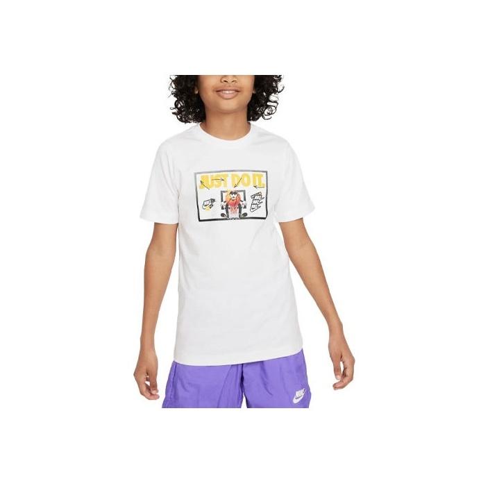 Nike Sportswear Letter Print Cartoon Anime Pattern Sports Short Sleeve T-Shirt Kids T-Shirts White FD3964-100