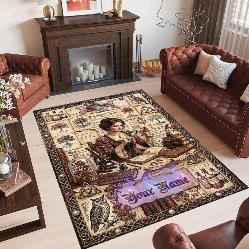 Witchcraft Theme Crystal Velvet Rug Personalized Custom Name Text Soft Floor Mat Home Decor