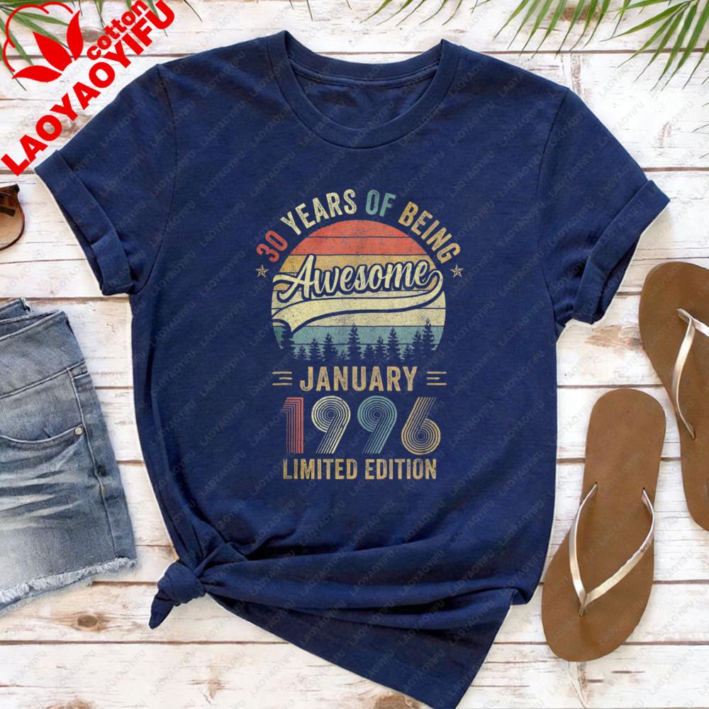 Vintage January 1996 T Shirt Unisex Women 30 Years of Being Awesome Limited Edition 30th Birthday Gift Forest Graphic Tee