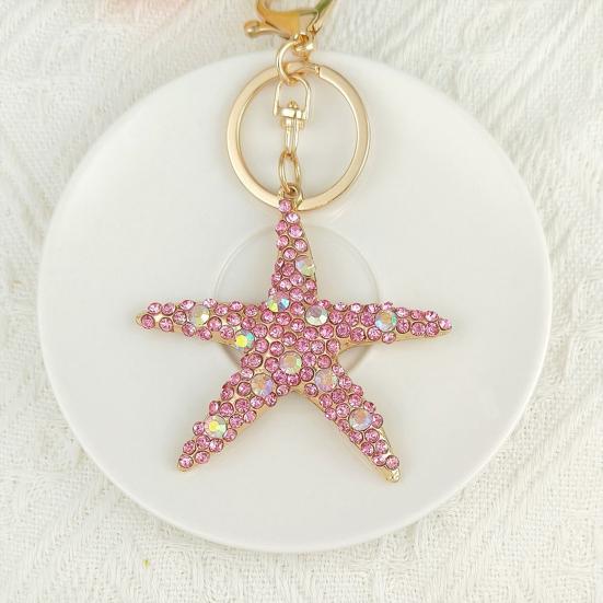 Keychain Pendant Rhinestones Inlaid Starfish Design Key Chain with Lobster Clasp Bag Charm Backpack Accessory