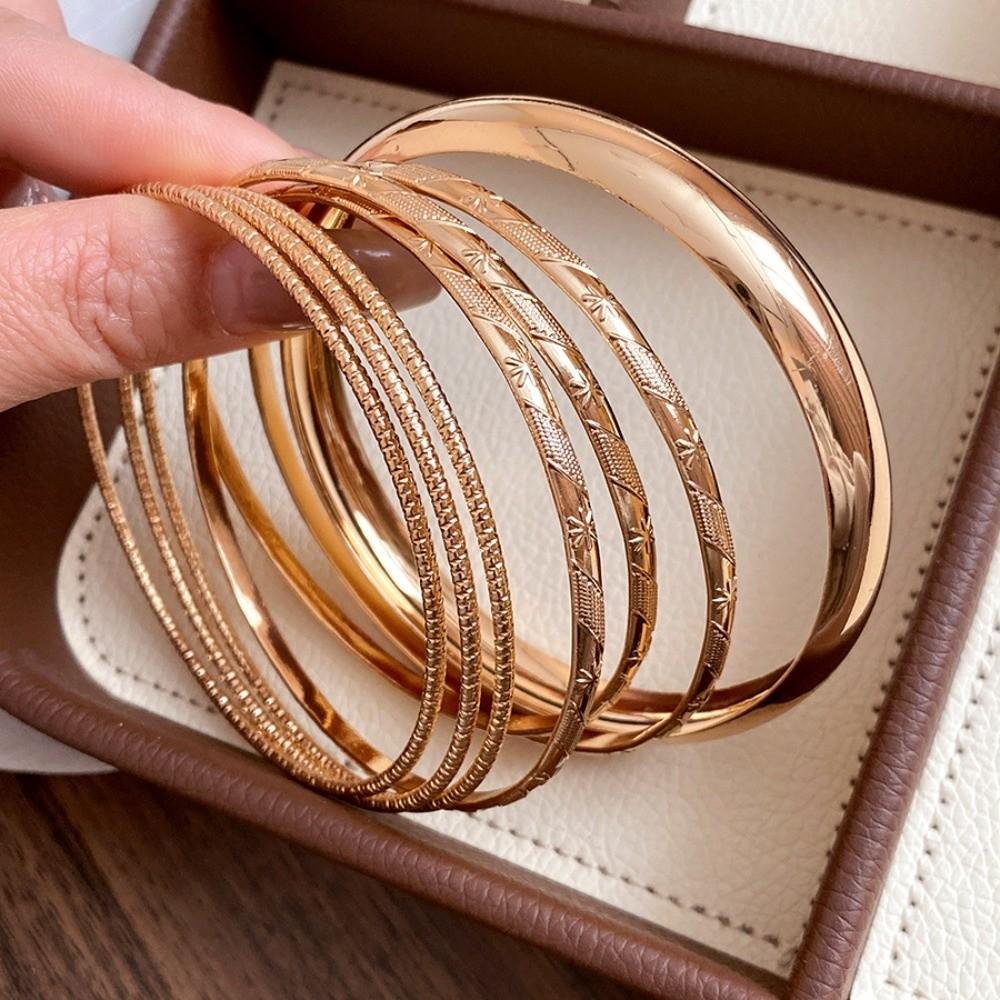 6Pcs/7Pcs Metal Star Pentagram Wide Open Bangle Set Gold Silver Exaggerated Bracelet Girls