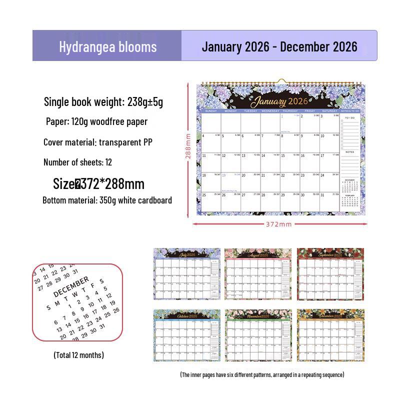 

Креативный цветочный настенный календарь на 2026 год: Ежедневник с настраиваемым английским дизайном