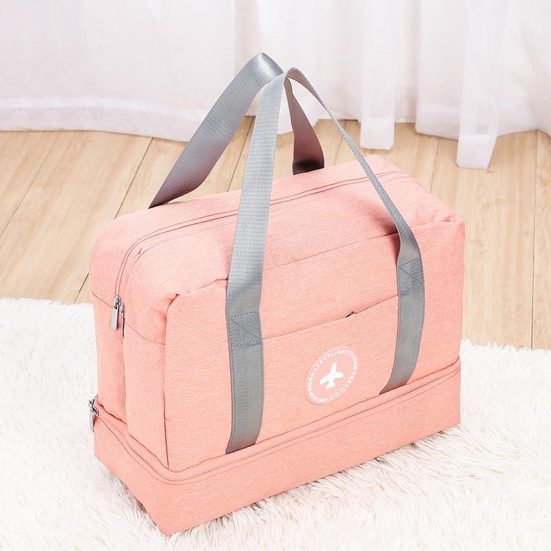 

Дорожная сумка большой емкости для мужчин и женщин, разделительная сумка для влажной и сухой одежды, водонепроницаемая спортивная сумка для хранения одежды розовый