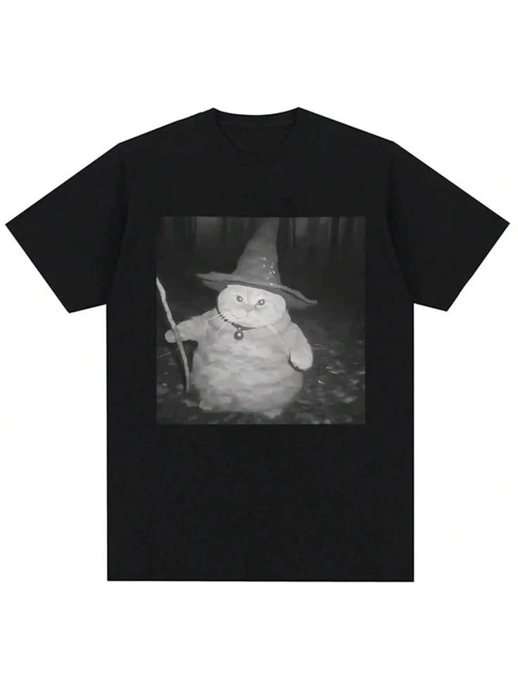 Funny Wizard Cat Meme Vintage Style Graphic T T-Shirt M