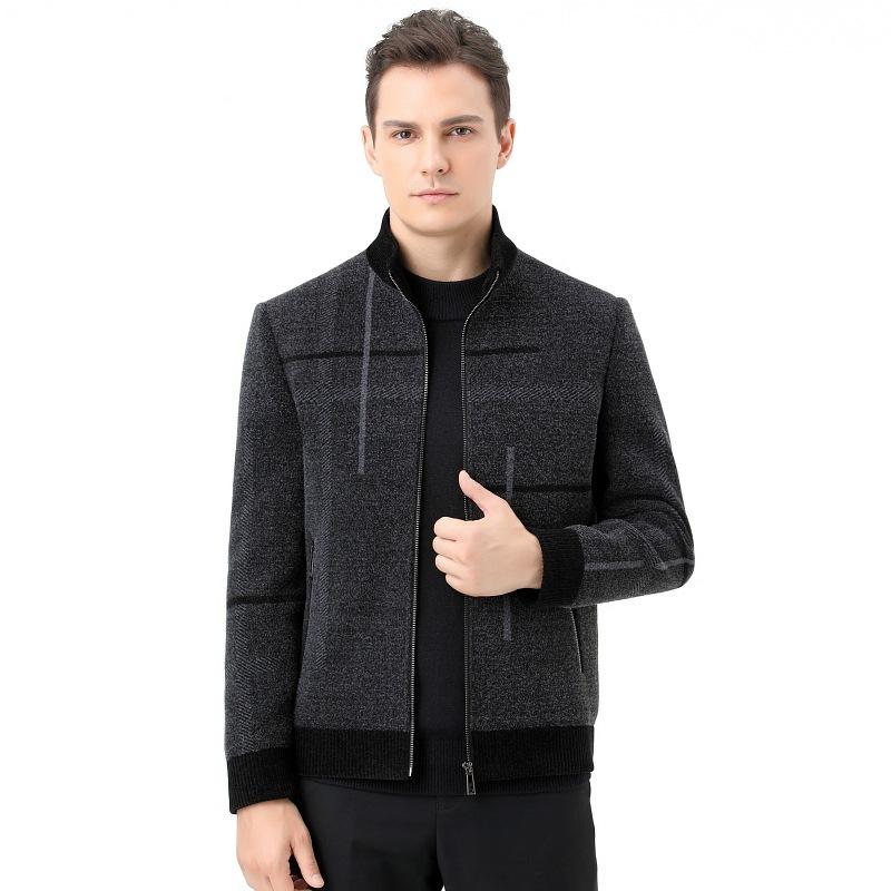 Autumn and Winter Wool Jacket Men's Dad's Thick Large Size Woolen Coat Men's Stand Collar Casual Cashmere Men's Coat