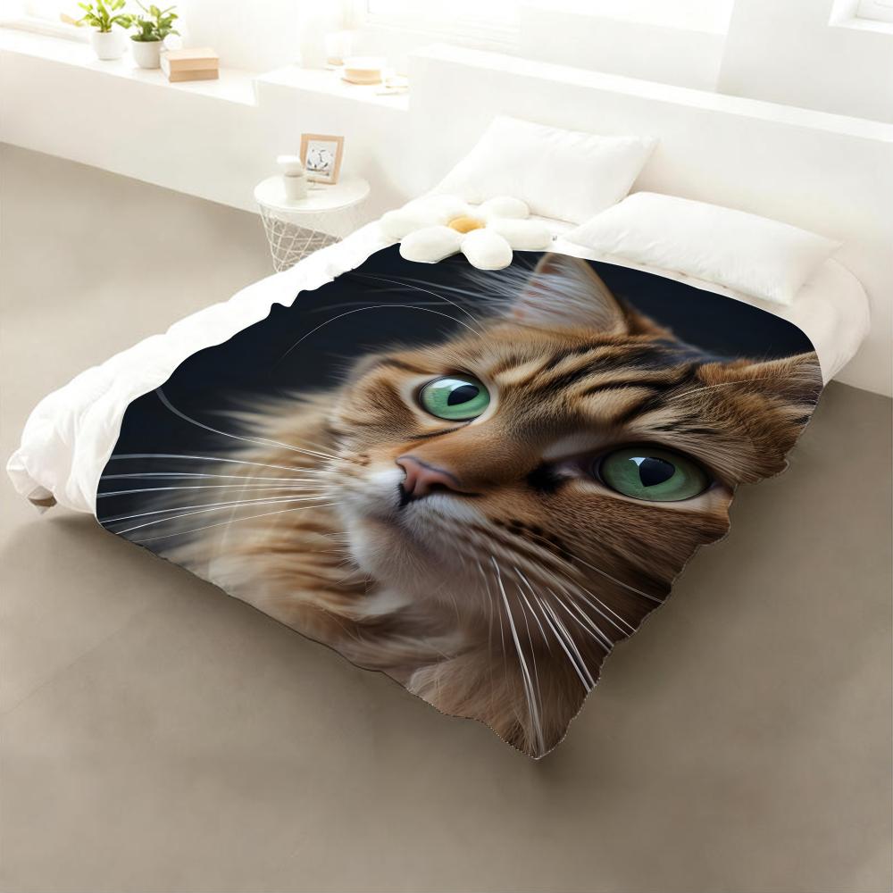 Character Cat Throw Flannel Throw Blanket: Soft Kid-Friendly Warm Anti-Static All Season Washable Couch Bed Home