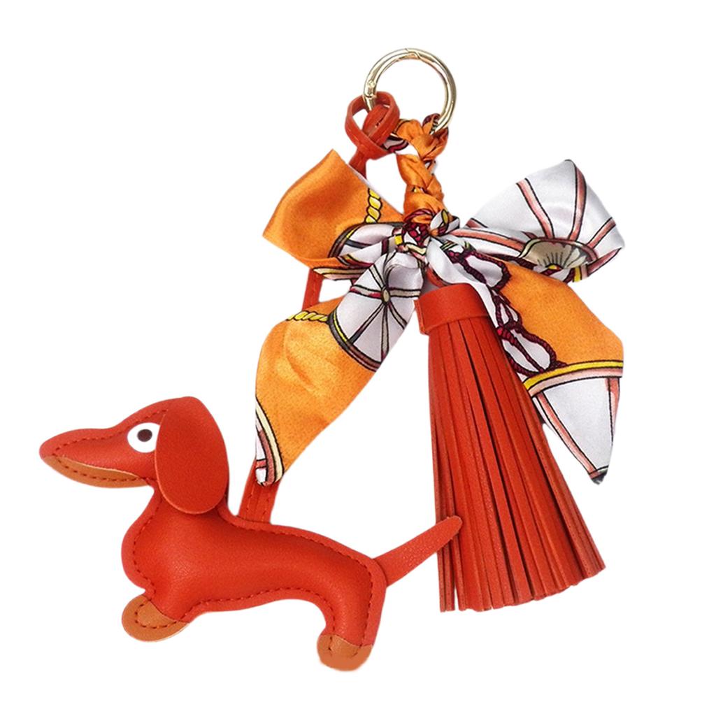 Stylish Dachshund Pendant with Soft Leather Tassels Bowknot Key Holder Fashion Charm Perfect for Bags or Car Decoration