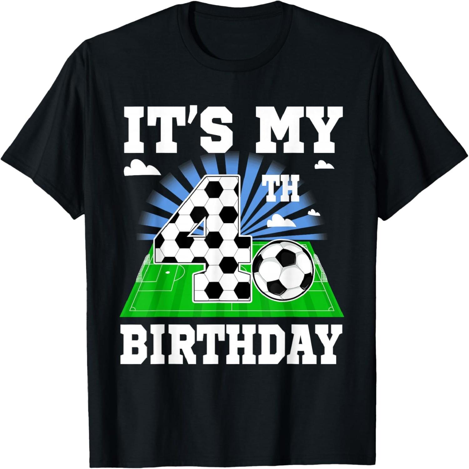 4 Year Old Boy It s My 4th Birthday Soccer Theme Party T-Shirt S