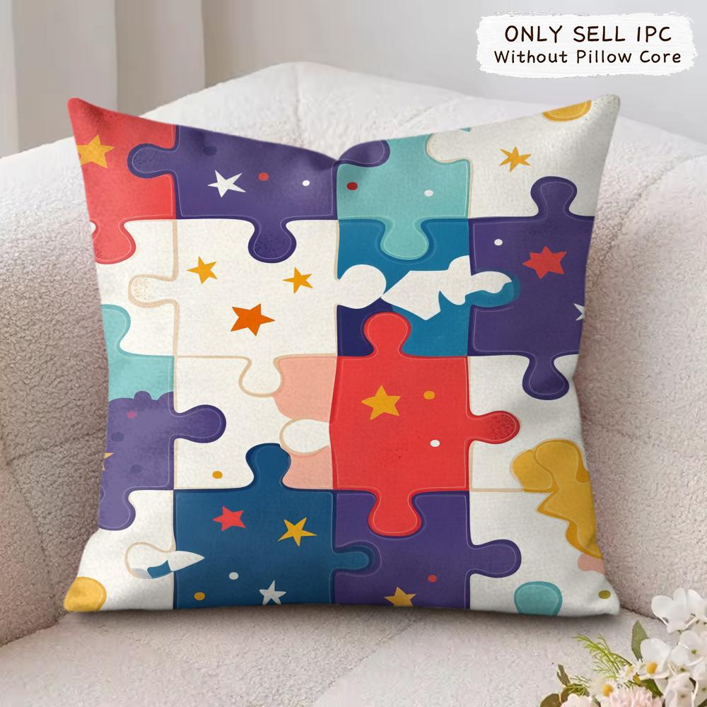 Fun Puzzle Patterns Cushion Cover Soft Plush Fabric DoubleSided Printed Cushion Covers for All Seasons Modern Home Decor