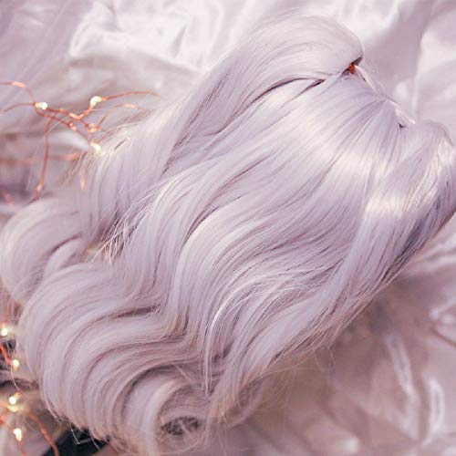 YR EARTH Heat-Resistant Doll Wig, 8-9 Inch, Cute Curly Hair, Arrangeable, 1/3 Scale, BJD, DD, MDD, S199 (Pearl Gray)