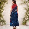 Women Plus Size Keyhole Neck Sleeveless Star Printed A Line Long Dress Red Blue White