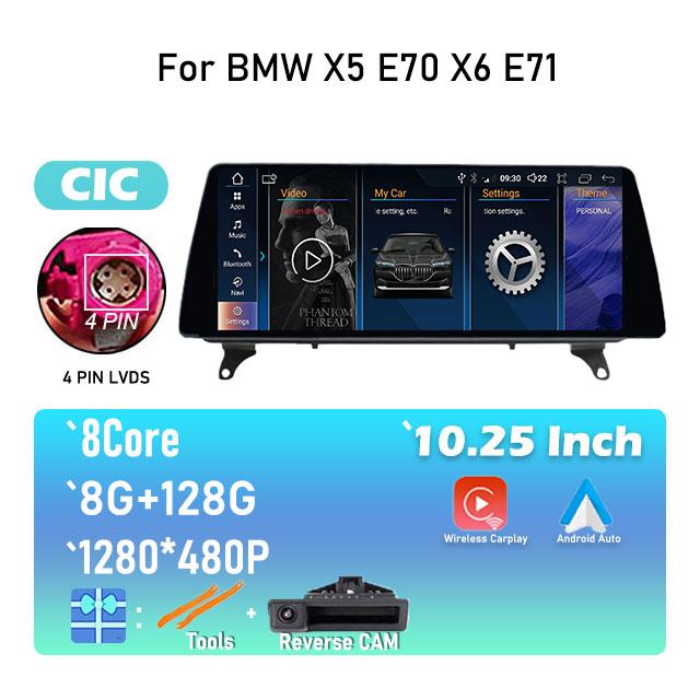 For BMW X5 E70 X6 E71 CCC / CIC System 10.25" IPS Screen Android 14 Car Video Player Multimedia Radio Stereo GPS Navigation