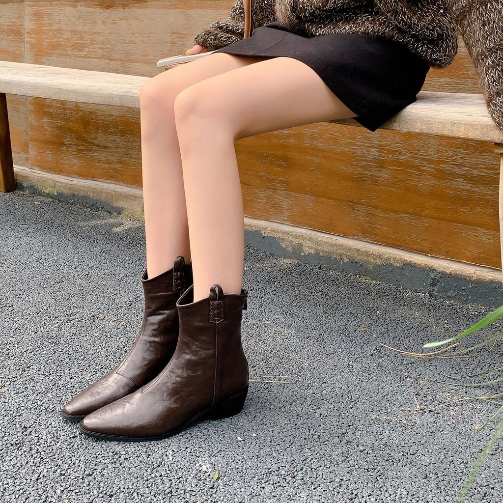 Short Boots Women's Autumn and Winter Heel Versatile Chelsea Coarse Heel Boots Tide Pointed Martin Boots Western Skinny Women's Boots