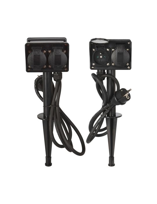 Prise Multiple - Fx Control - 4 Prises 2+2 - Utilisation Extérieure - IP44 - Plastique Noir