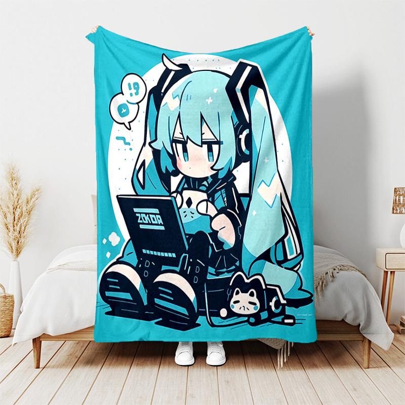 1pc Blanket Hatsune Miku Print Design, Lightweight Blanket for Sofa, Bed- Soft &Warm, Gift for All Seasons like Christmas, Halloween