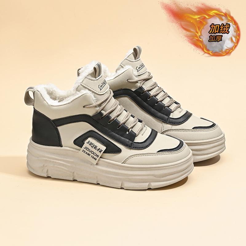 W3630 inner height-increasing women's shoes 2026 winter new velvet cotton shoes warm student board shoes muffin shoes casual