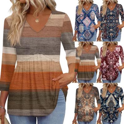 Women's T Shirt Print 3/4 Sleeve Fashion Basic V- Neck Regular Top