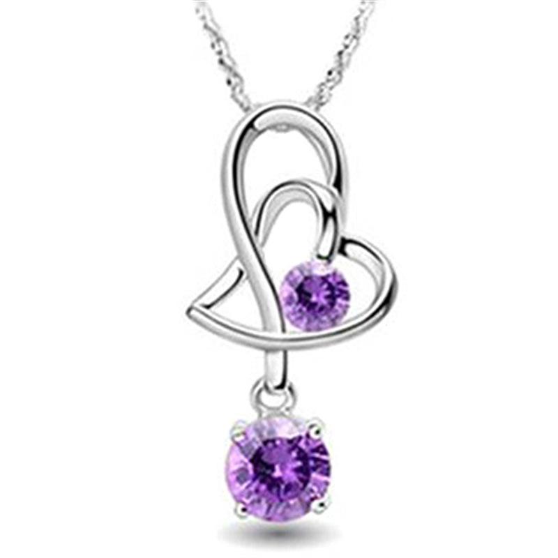 Korean Silver Double Heart Pendant Necklace