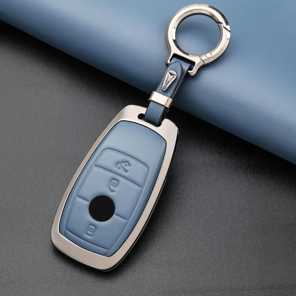 Zinc Alloy Car Key Cover with Keychain for Mercedes-Benz A220 E63S AMG E-Class GLE 350 4MATIC E300 E400 E43 W213 Leatuer Keycase