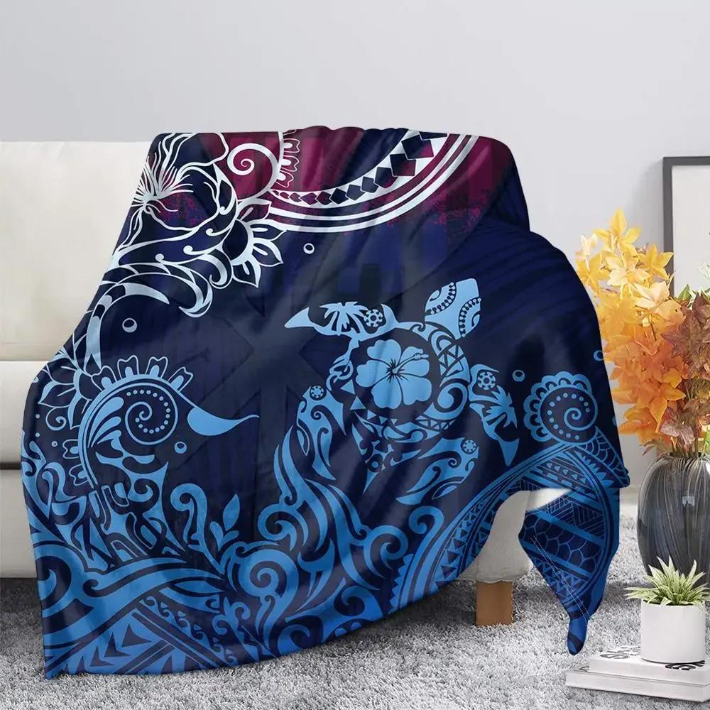 Polynesian Tribal Sea Turtle Pattern Black Flannel Throw Blanket Soft Cozy Lightweight Warm for Kids Adults Travel Camping Gifts