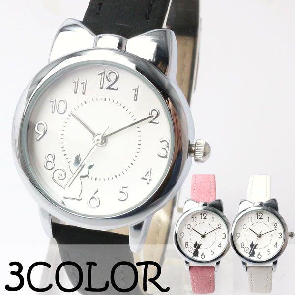 Cute silver case design watch cat ears dial PU leather strap SPST041 ladies wristwatch free shipping.