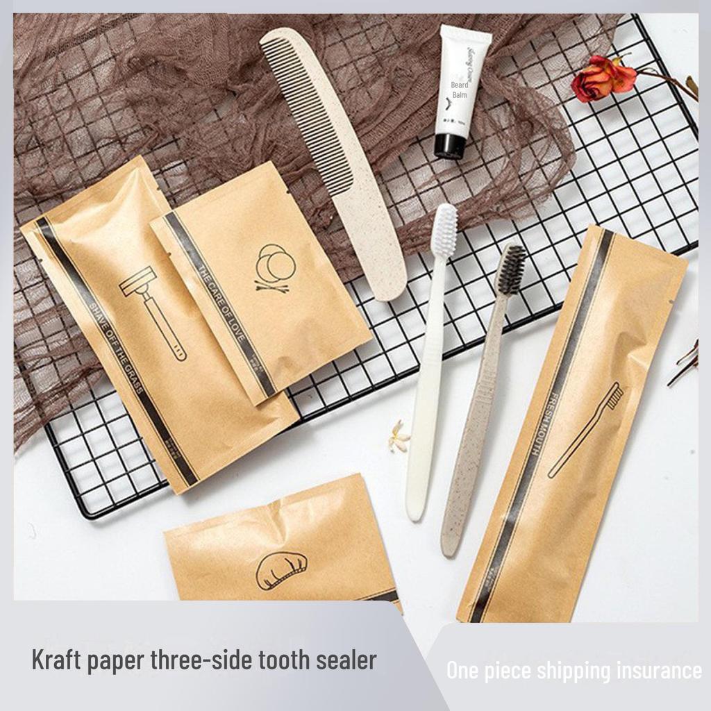 Pungă de Hârtie Kraft B&B Set de Articole de Toaletă Hoteliere de Unică Folosință: Periuță de dinți, Pastă de dinți, Gel de duș.