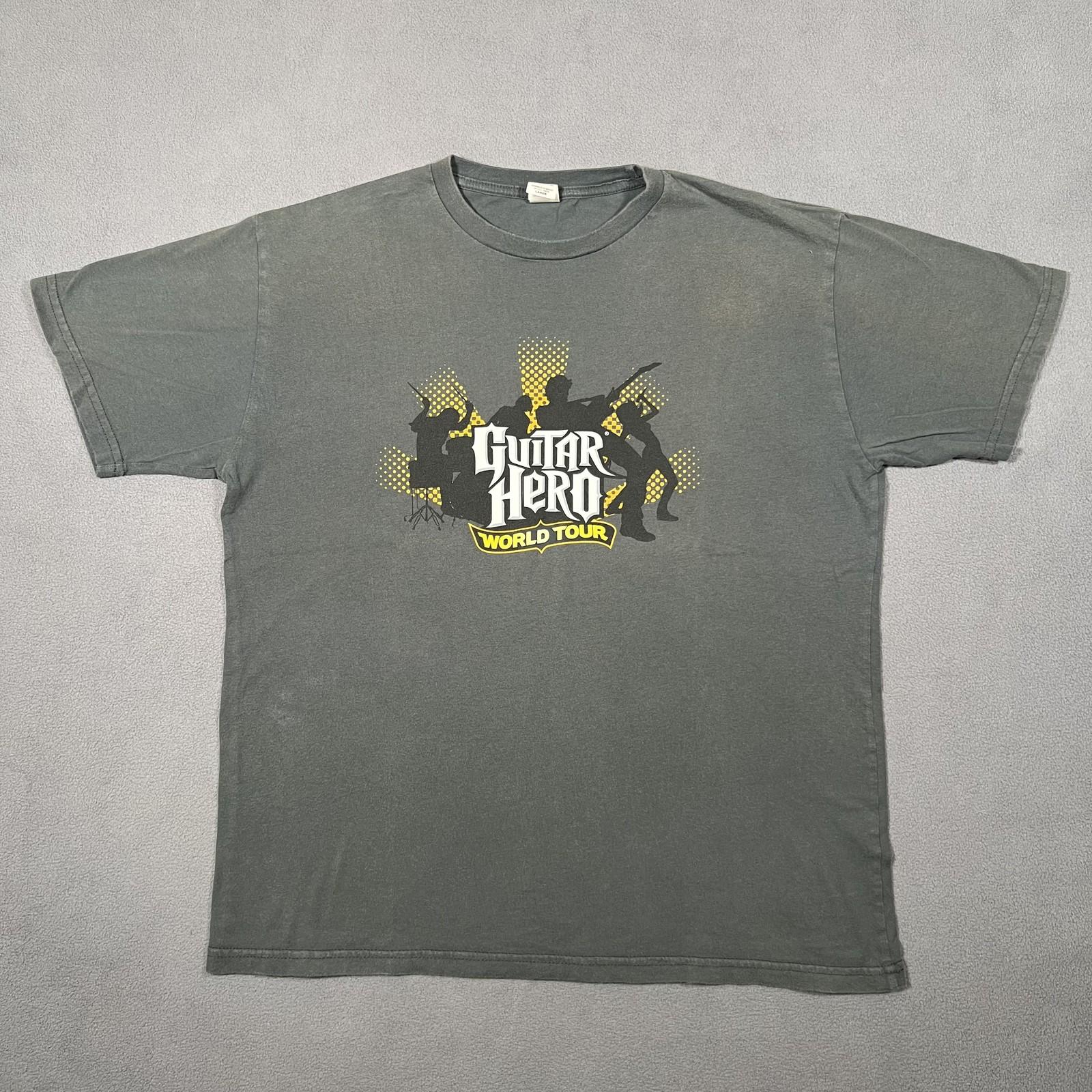 Vintage Guitar Hero World Tour T-Shirt Mens Large Gray Faded Cotton Gaming Promo Unisex T-Shirt XL