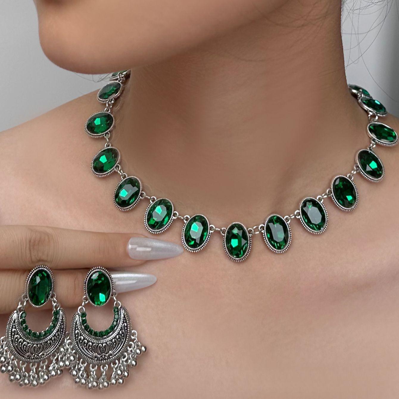 

Модный комплект ювелирных изделий ожерелье серьги для женщины зелёный