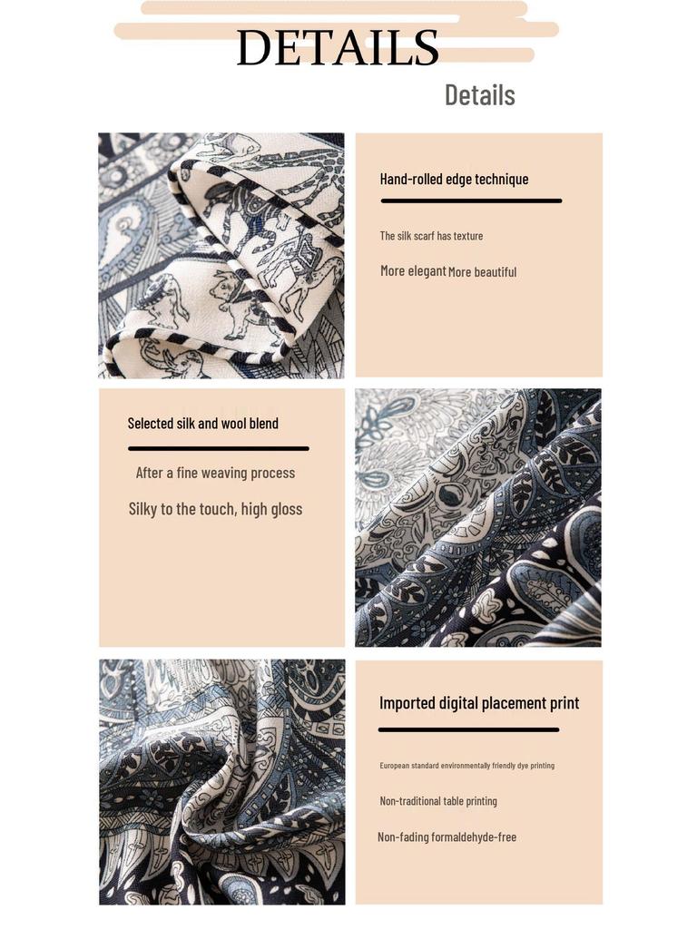 Elegant Silk Wool Double-Sided Hand-Rolled Scarf: 110cm Versatile Square Shawl