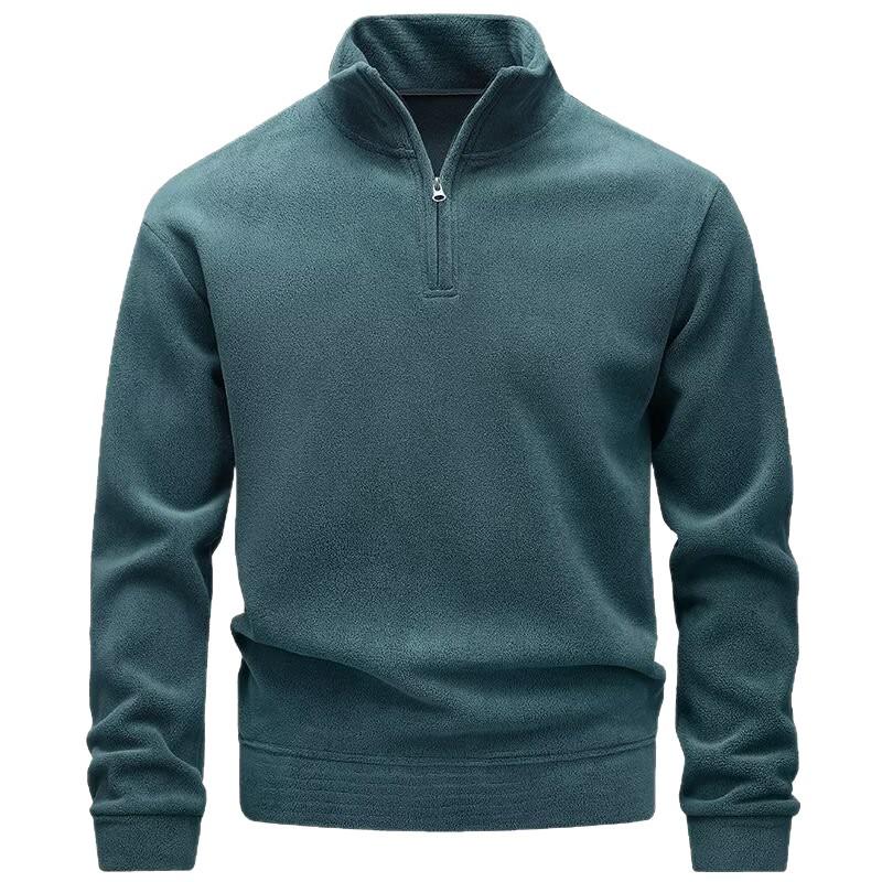 Autumn/Winter Men's Stand Collar Half-Zip Fleece Hoodie - European Size Double-Sided Warm Base Layer