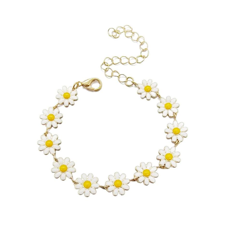 Bohemian Daisy Double Layer Clavicle Necklace and Bracelet Earrings Set