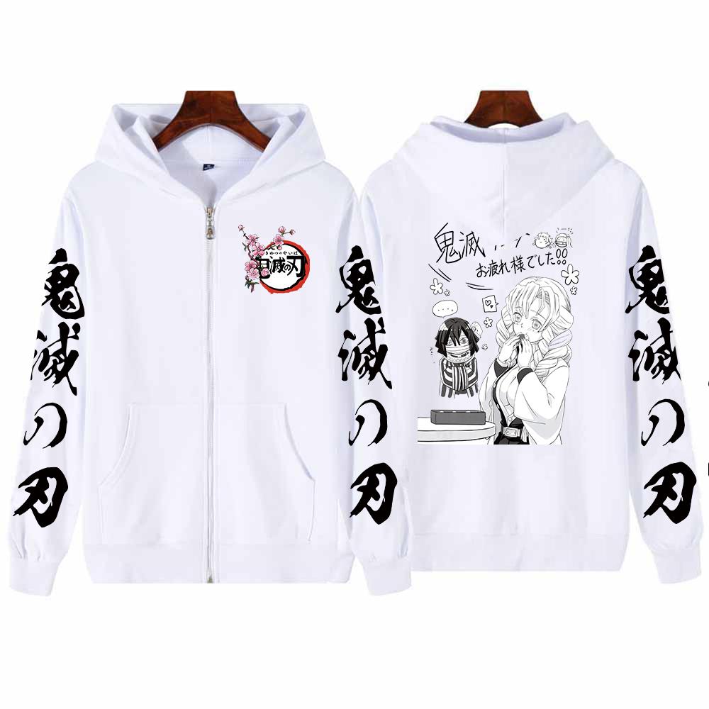 

Аниме Demon Slayer Kanroji Miritsu толстовки с забавным принтом Iguro Obanai винтажные трендовые уличные модные толстовки на молнии для мужчин и женщин 4XL белый