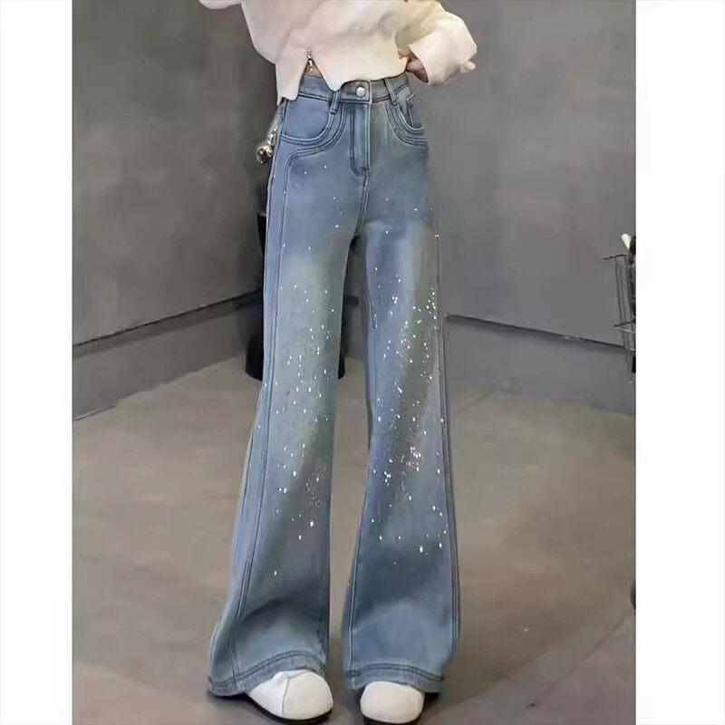 Women s 2026 Spring Star Rhinestone High-Waist Micro-Flare Jeans - Plus Size, Slimming, Wide-Leg. Extra Large
