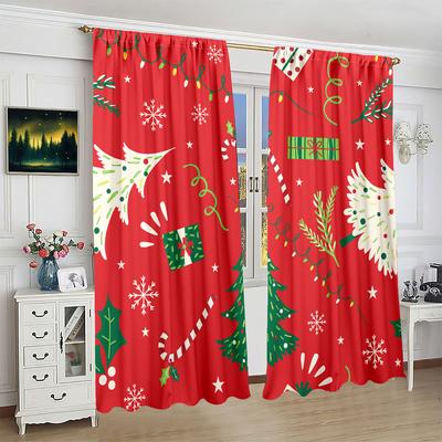 2 Pieces - Christmas Print Curtains - Polyester Material - Bedroom, Living Room, Study Private Curtains - Customizable Patterns
