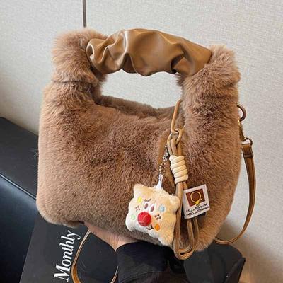 Foreign Plush Small Bag Women's 2025 New Fashion Portable Bucket Bag Mori Series Fluffy Shoulder Messenger Bag Tide