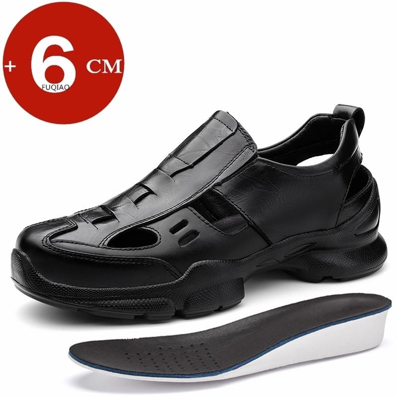 

Fashion Men 6CM Height Increase Genuine Leather Business Casual Sandals Breathable Lightweight Comfort Hollow Out Summer Elevator Shoes 36