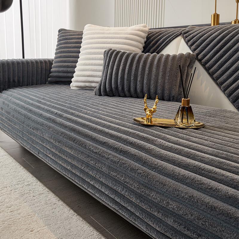 

2025 Luxury Winter Sofa Cushion: Thick Rabbit Fur Plush, Non-Slip, Ideal for Solid Wood and Leather 30x50cm Lumbar Pillowcase